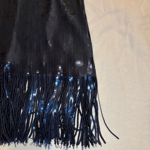 NWOT Joie Sequin Sheath Cocktail Dress Navy Tassel SzS 20s Flapper Disco Vegas - Picture 7 of 11